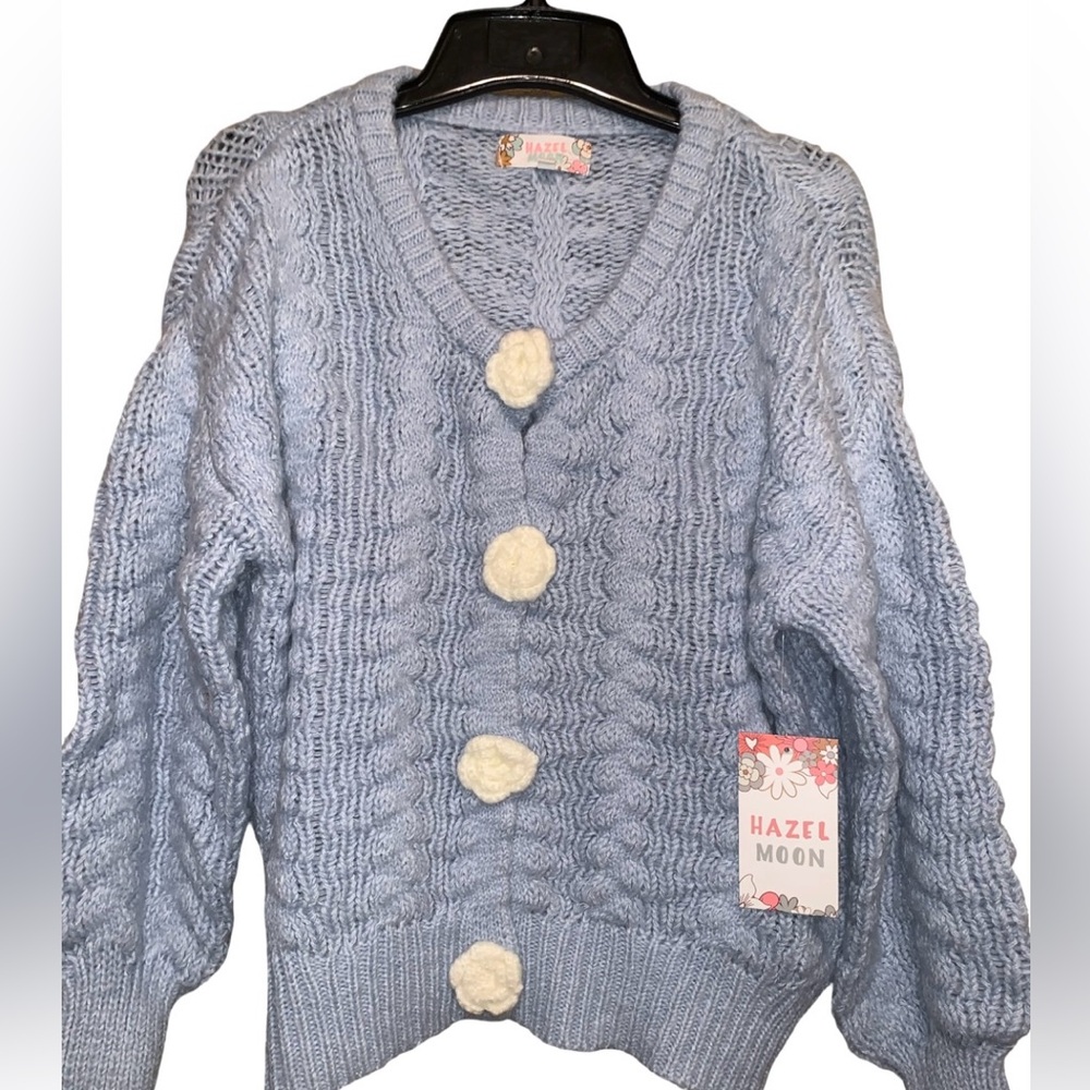 Hazel Moon Girls Knit Sweater with Crochet Flower Buttons Size 16 NWT